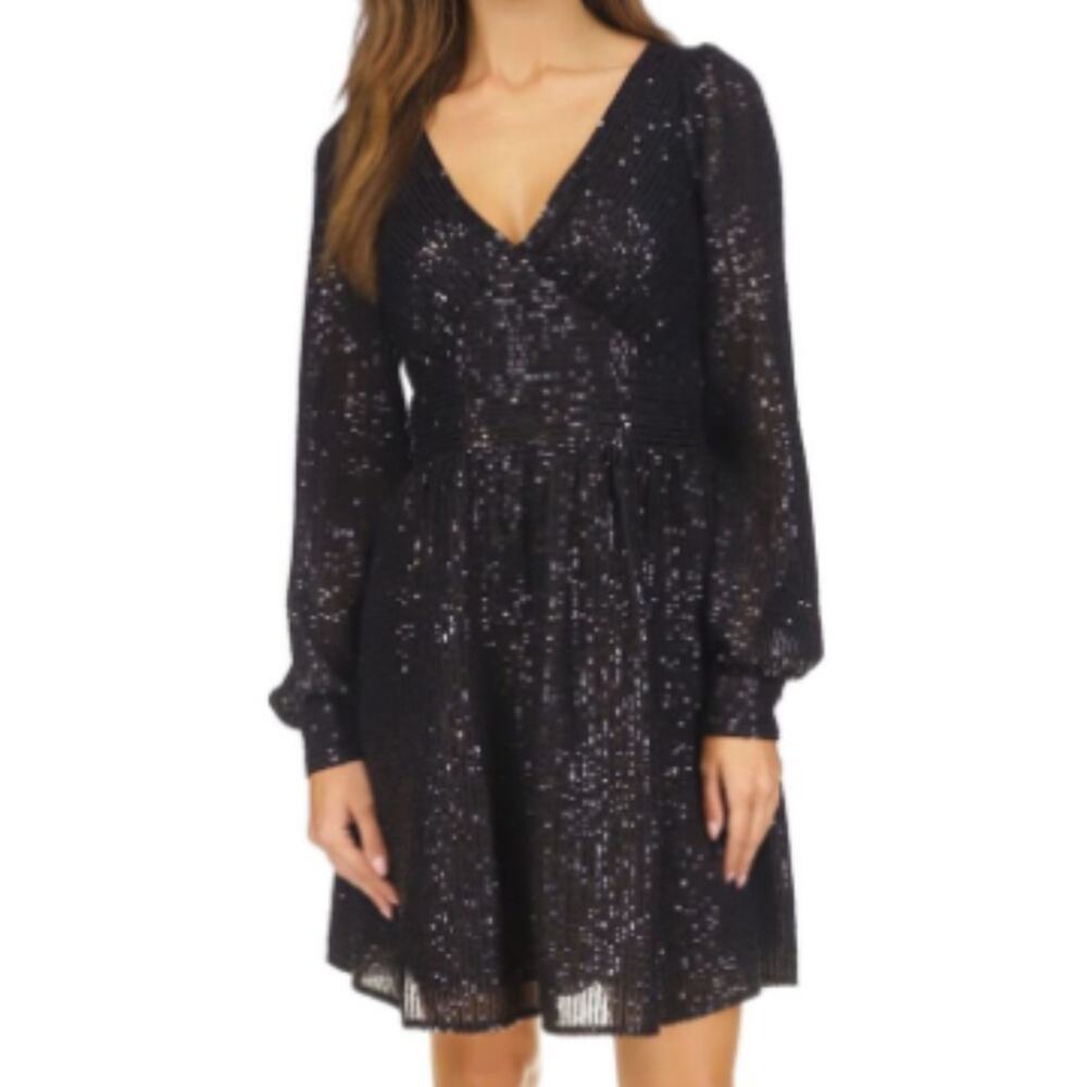 MICHAEL Michael Kors Sequin Striped V-Neck Mini dress black - XXS